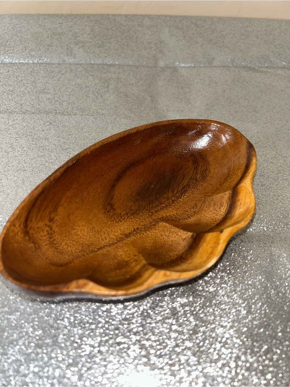 Vintage Hand-Carved Wood Monkey Pod trinket or serving dish clamshell shaped